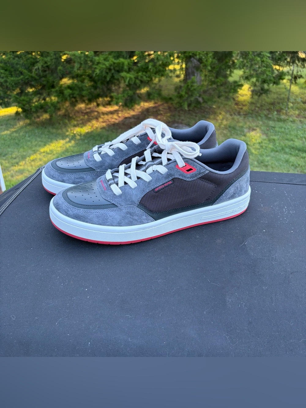 NWOB Skechers League Consulate Men's Size 14 Sneakers Gray Black Red 254074-BKRD